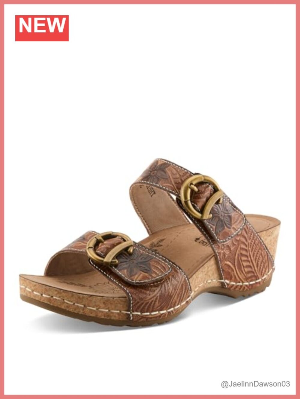 Women's Leather Heeled Sandals with Cork Wedge Slide